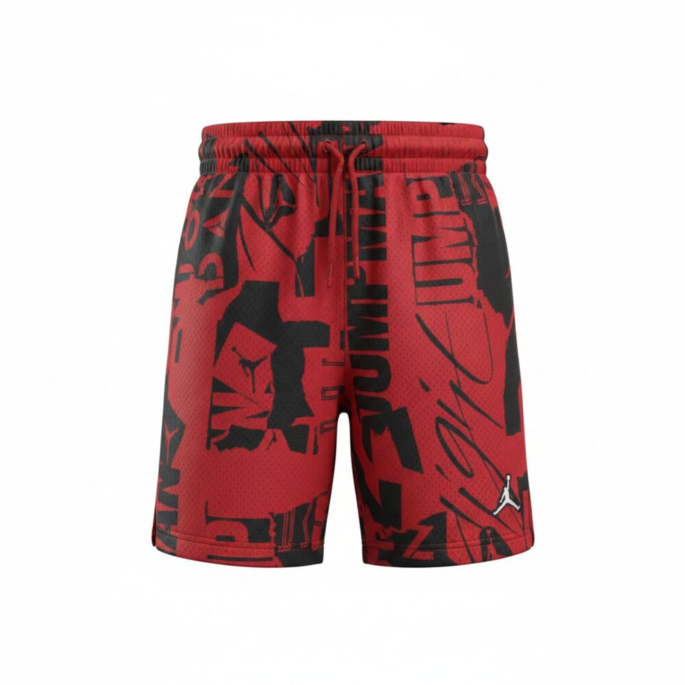 Jordan Boys Red Black Graphic Mesh Shorts Size S 8-10 Drawstring